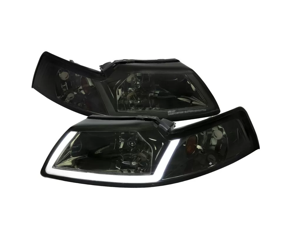 LED Bar Factory Style Headlights with Amber Reflector Chrome Housing/Smoke Lens Ford Mustang 1999-2004 - 2LH-MST99G-G3-GO