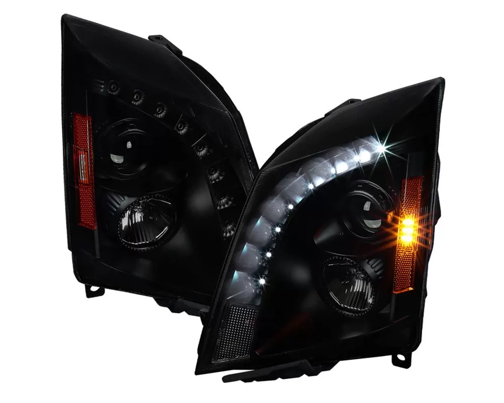 Spec-D  Projector Headlights w/ Bright White LED Bars (Black Housing/Smoke Lens) Cadillac CTS 2008-2014 - 2LHP-CTS08SM-RS