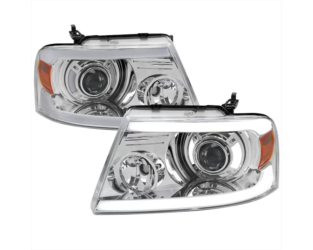 Spec-D  Projector Headlights w/ Bright White LED Bars (Chrome Housing/Clear Lens) Ford | Lincoln 2004-2008 - 2LHP-F15004-G3-GO
