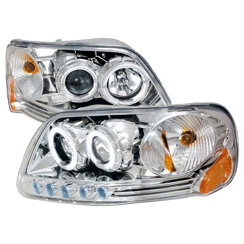 Spec-D V1 Chrome Halo LED Projector Headlights Ford F-20150 1997-2003 - 2LHP-F150971PC-KS