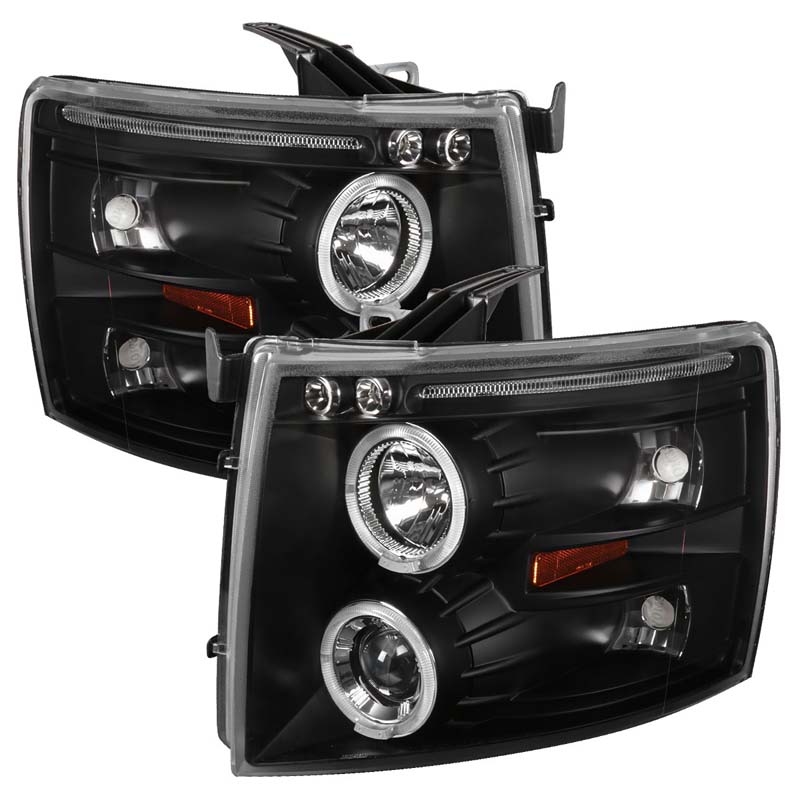 Spec-D Black Halo LED Projector Headlights Chevy Silverado 2007-2010 - 2LHP-SIV07JM-TM