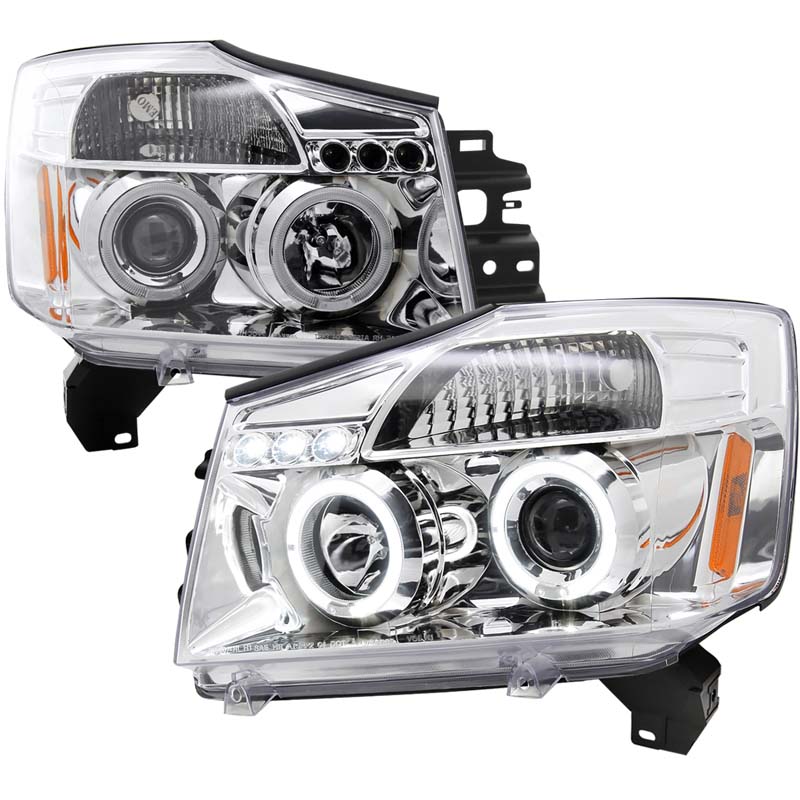 Spec-D Chrome Halo LED Projector Headlights Nissan Armada | Titan 2004-2007 - 2LHP-TIT04-TM