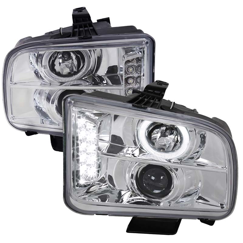 Spec-D Chrome LED Halo Projector Headlights Ford Mustang 2005-2009 - LHP-MST05-TM