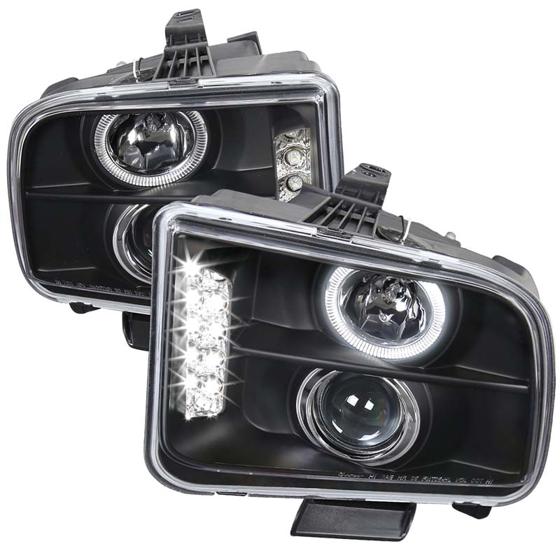 Spec-D Black LED Halo Projector Headlights Ford Mustang 2005-2009 - LHP-MST05JM-TM