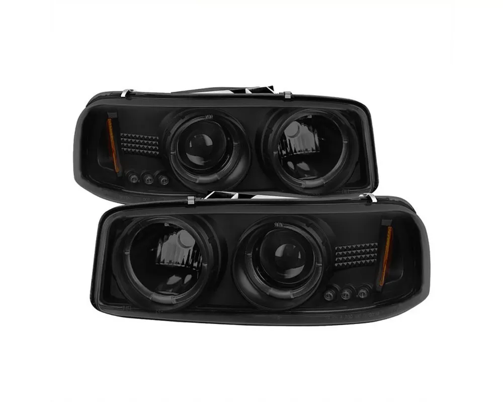 Spyder Auto Black Smoke LED Halo Projector Headlights with Low 9006 Lights Included GMC Sierra 1500 | 2500 | 3500 2001-2006 - PRO-YD-CDE00-HL-BSM
