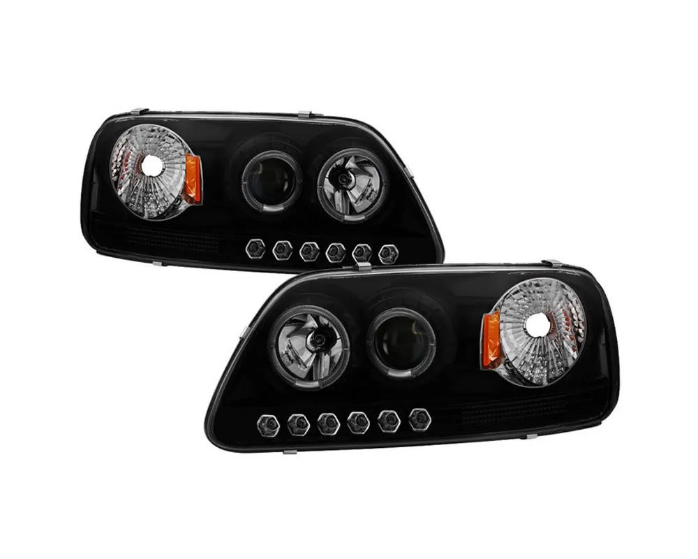 Spyder Auto Black Smoke LED Halo Projector Headlights with Amber Reflectors and High 9005 and Low H3 Lights Included Ford F-150 1997-2003 - PRO-YD-FF15097-1P-AM-BSM