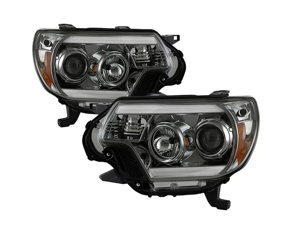 Spyder Auto Smoke Projector Headlights with Light Bar and DRL Toyota Tacoma 2012-2018 - PRO-YD-TT12-LBDRL-SM