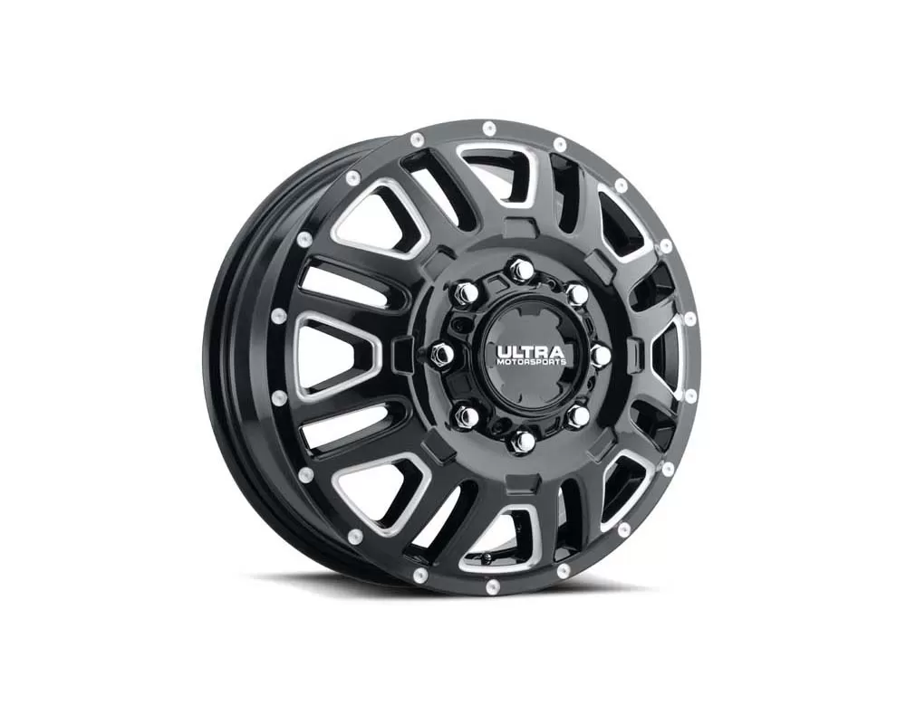 Ultra Motorsports 003 Hunter Truck Dually Wheel 17x6.5 8x210 129mm Gloss Black w/Milled Accents and Clear-Coat - 003-7699FBM