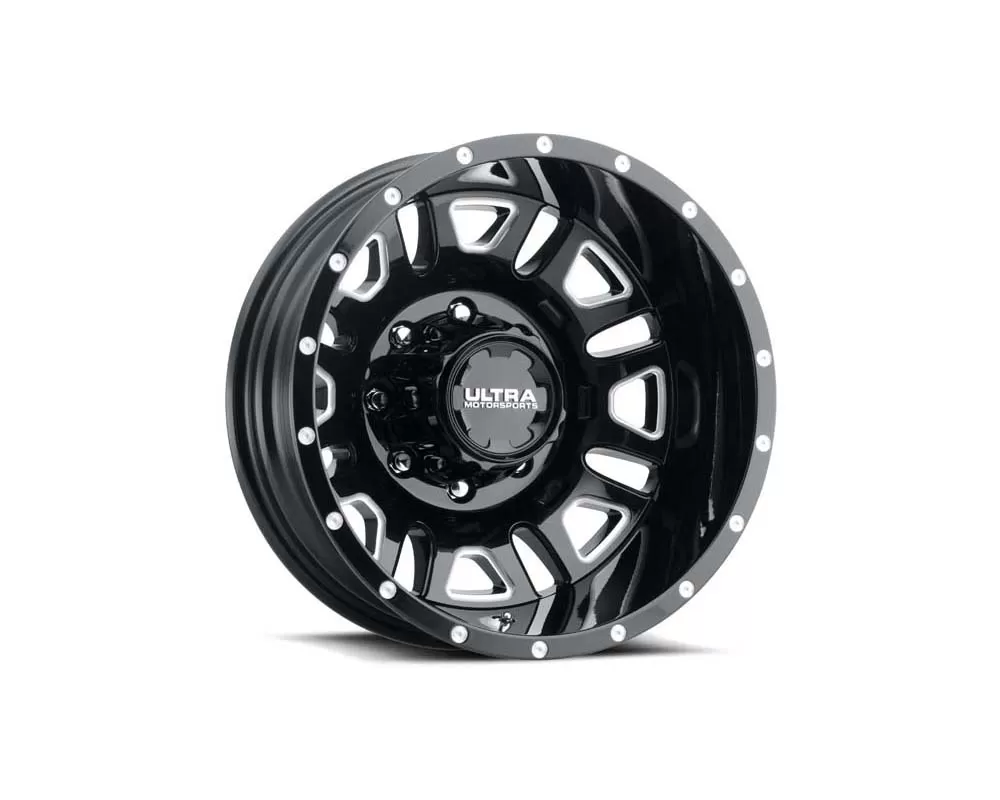 Ultra Motorsports 003 Hunter Truck Dually Wheel 17x6.5 8x200 -140mm Gloss Black w/Milled Accents and Clear-Coat - 003-7692RBM
