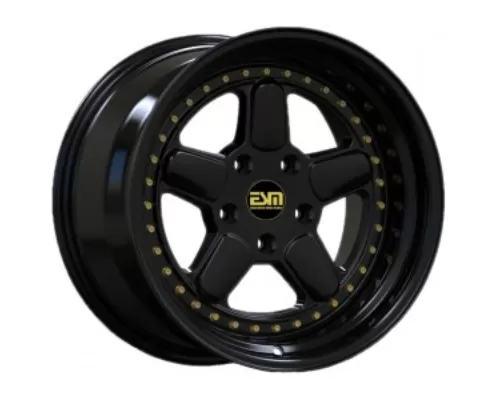 ESM ESM-005R Wheel 17X10 4x100 +15mm Gloss Black | Gold Rivet - ESM005RGB17X104X100ET15CB571