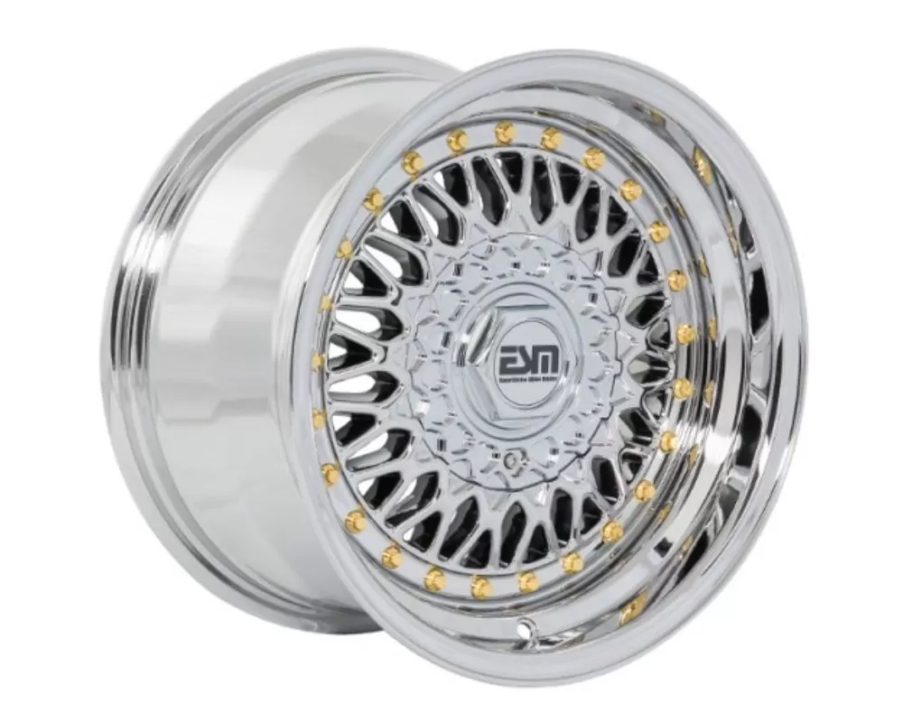 ESM ESM-002R Wheel 15x7 4x100 | 5x100 20mm Platinum Chrome | Gold Rivet - ESM002RPL15X74X1005X100ET20CB571