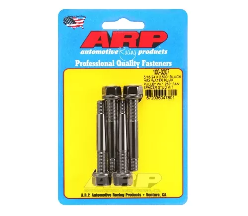 ARP 5/16-24 X 2.500 Black Hex Water Pump Pulley w/ 1.250in Fan Spacer Stud Kit - 100-3207