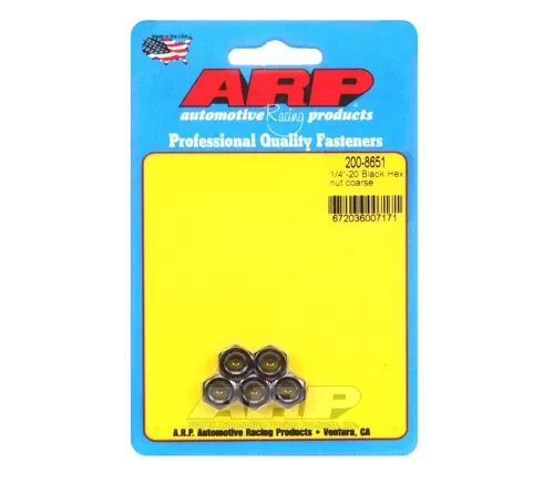 ARP 1/4-28 Black Coarse Hex Nut Kit (5/PKG) - 200-8651