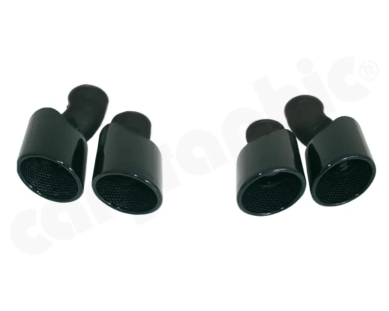 Cargraphic Tailpipe Set Double End Black Enamelled 2x100mm Round Perforated Insert Porsche 970 Panamera 10-17 - CARP70ER40RENA