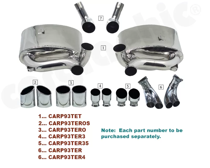 Cargraphic Tailpipe Set Polished 85x117mm Oval Rolled In Also For OE Use Porsche 993 95-98 - CARP93TEROS