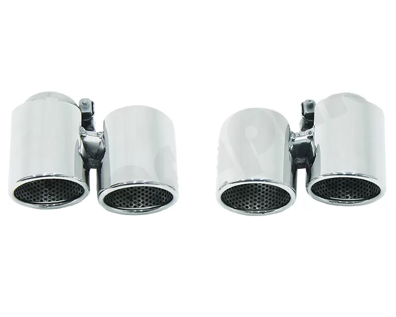 Cargraphic 2x89mm Modena Style Round Quad Black Enamel Exhaust Tips Perforated Insert Porsche 991 Turbo | S 3.8L - PERP91ERSENA