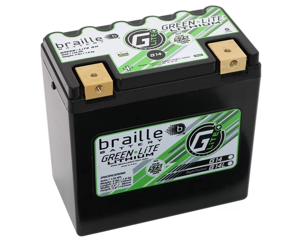 Braille Battery GreenLite Powersports Lithium Battery | 575 Amp | 30 LAH | 5.9 x 3.4 x 5.8 inch | Left Positive without Charger - G14