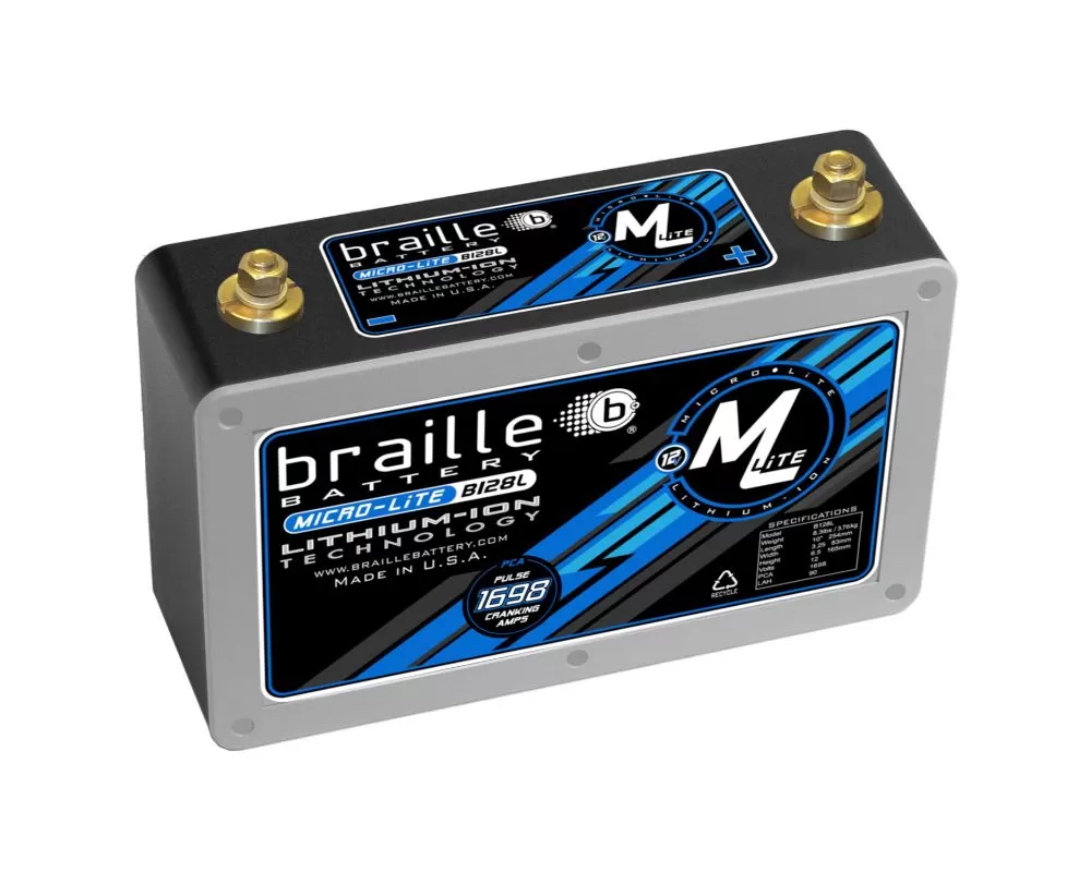 Braille Lithium Ion MiCRO-LiTE 12 Volt Battery | 1482 Amp | 10 x 3 x 7 inch | Right Positive - B128L