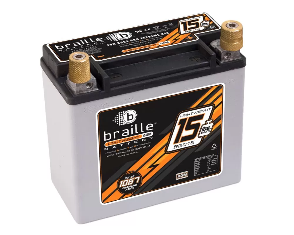 Braille Lightweight Advanced AGM Racing Battery | 1067 Amp | 7 x 3 x 6  inch | Right Positive - B2015
