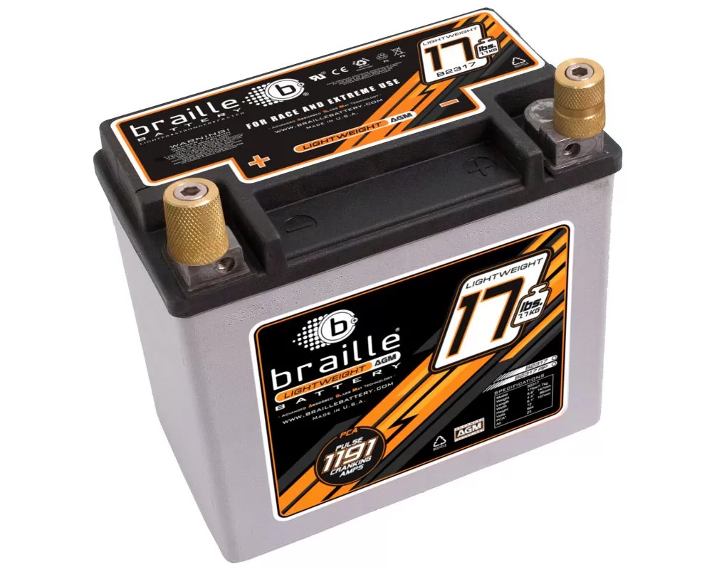 Braille Lightweight Advanced AGM Racing Battery | 1191 Amp | 7 x 4 x 6  inch | Left Positive - B2317