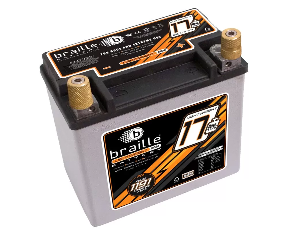 Braille Lightweight Advanced AGM Racing Battery | 1191 Amp | 7 x 4 x 6  inch | Right Positive - B2317RP