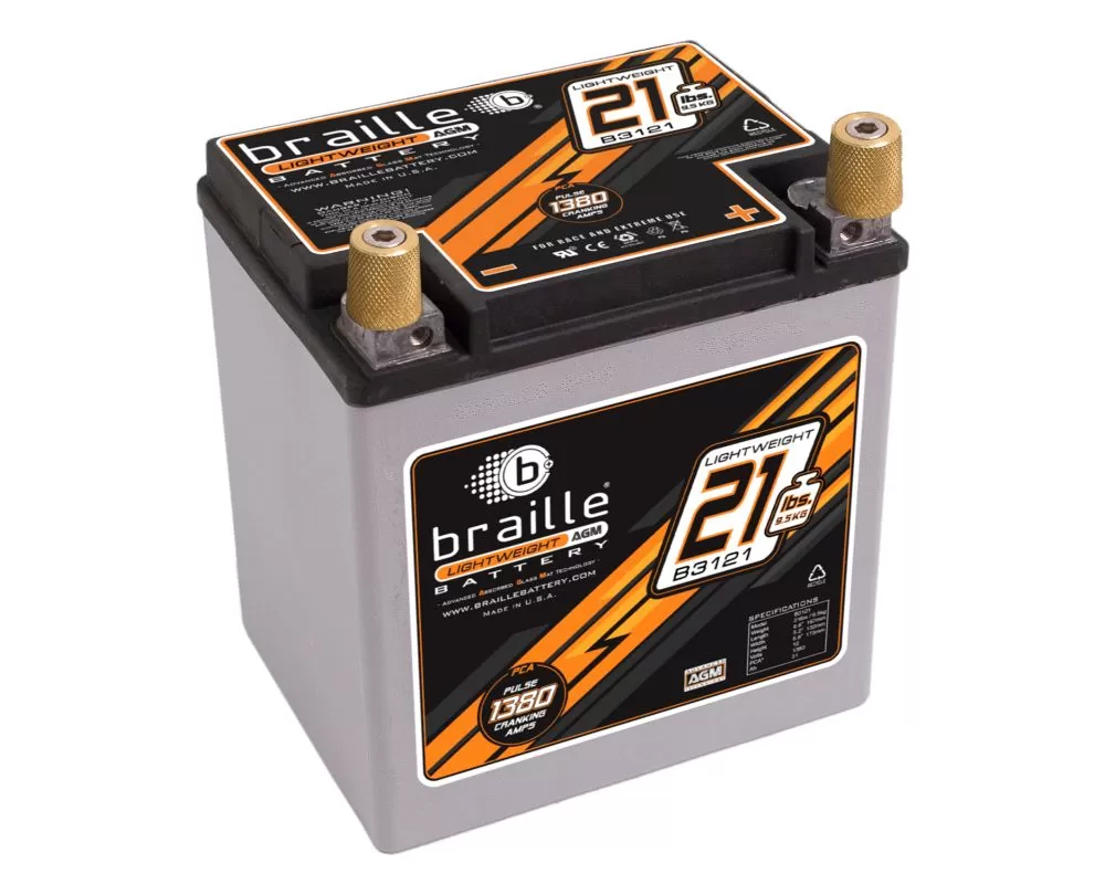 Braille Lightweight Advanced AGM Racing Battery | 1380 Amp | 7 x 5 x 7  inch | Right Positive - B3121