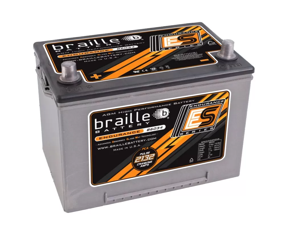 Braille Endurance Advanced AGM Battery | 2132 Amp | 10 x 6 x 8  inch | Left Positive - B6034