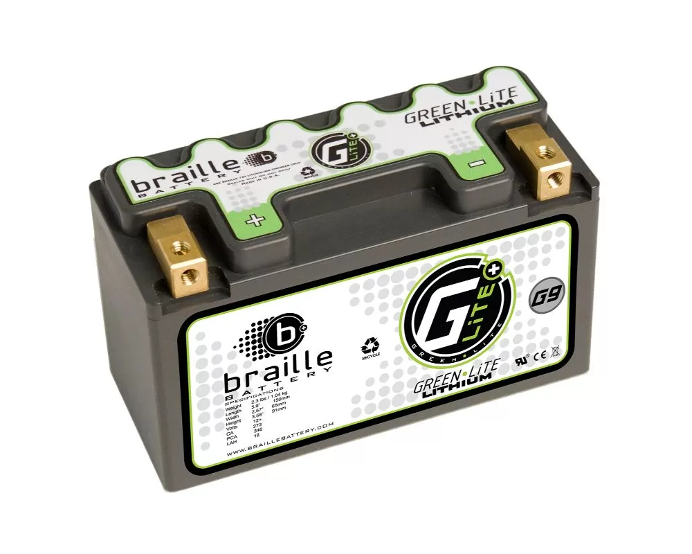 Braille Green Lite Lithium Ion Battery Left Side Positive 346 AMP 5.9 x 2.57 x 3.58 Inch - G9