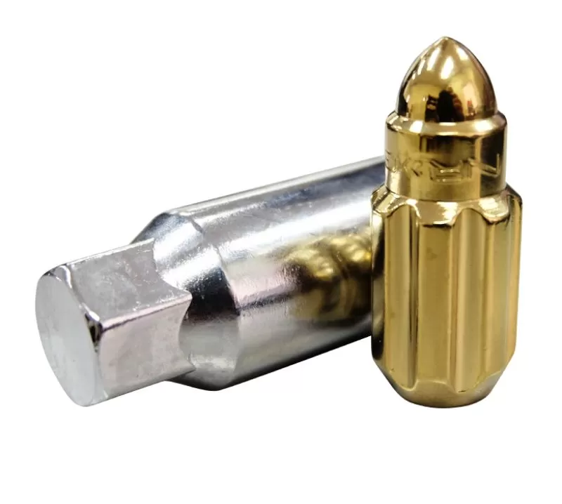 NRG 20-piece 500 Series M12 x 1.5 Steel Lug Nut Set  Bullet Shape Chrome Gold plus lock socket - LN-LS500CG-21