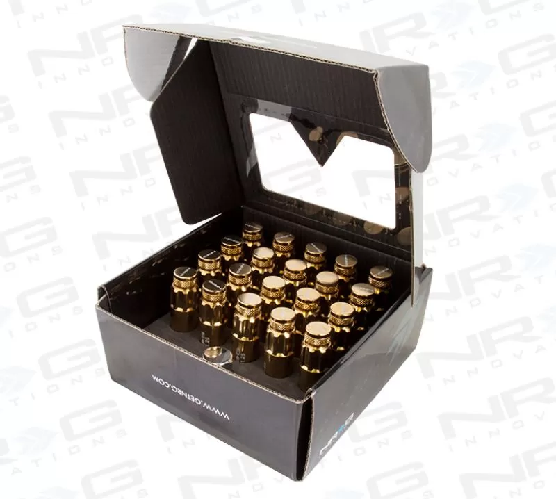 NRG 20-piece 700 Series M12 x 1.25 Steel Lug Nut and dust cap cover Set Chrome Gold plus lock socket - LN-LS710CG-21