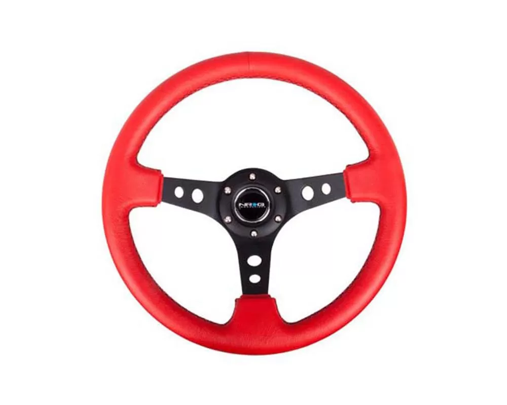 NRG Red Leather with Black Stitching 3inch Deep 350mm Sport Steering Wheel Universal - RST-006RR-BS