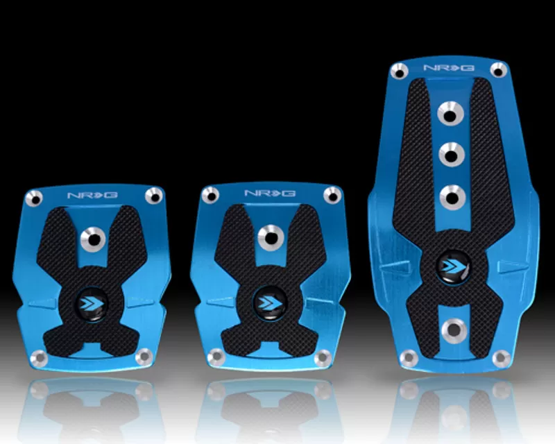 NRG Blue Manual Brushed Aluminum Sport Pedal with Black Rubber Inserts Universal - PDL-200BL