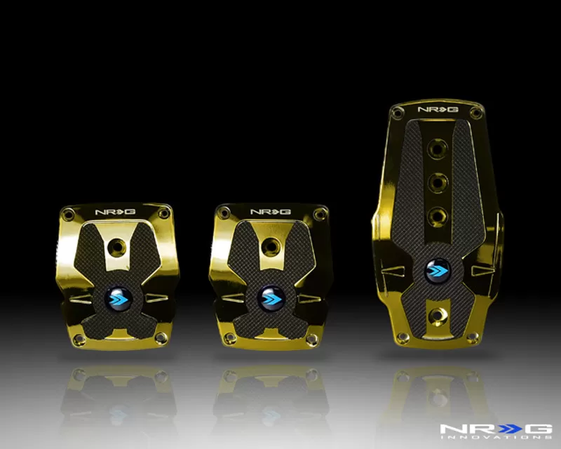 NRG Chrome Gold Manual Brushed Aluminum Sport Pedal with Black Rubber Inserts Universal - PDL-200CG
