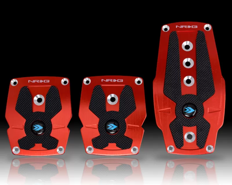 NRG Red Manual Brushed Aluminum Sport Pedal with Black Rubber Inserts Universal - PDL-200RD