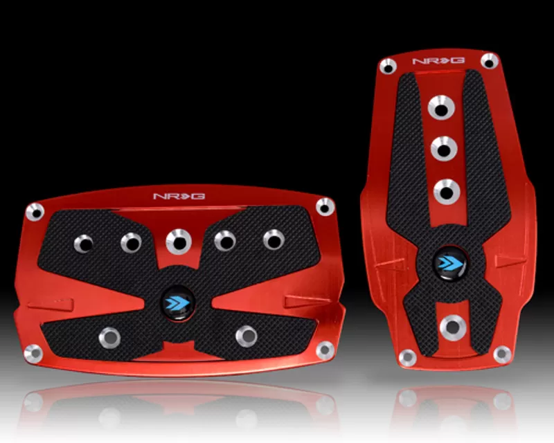 NRG Red Automatic Brushed Aluminum Sport Pedal with Black Rubber Inserts Universal - PDL-250RD