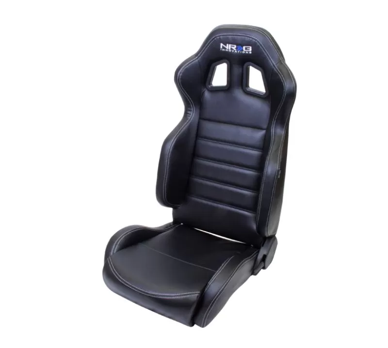 NRG Reclinable Racing Seat Black Leather with White Stitching - RSC-208L/R