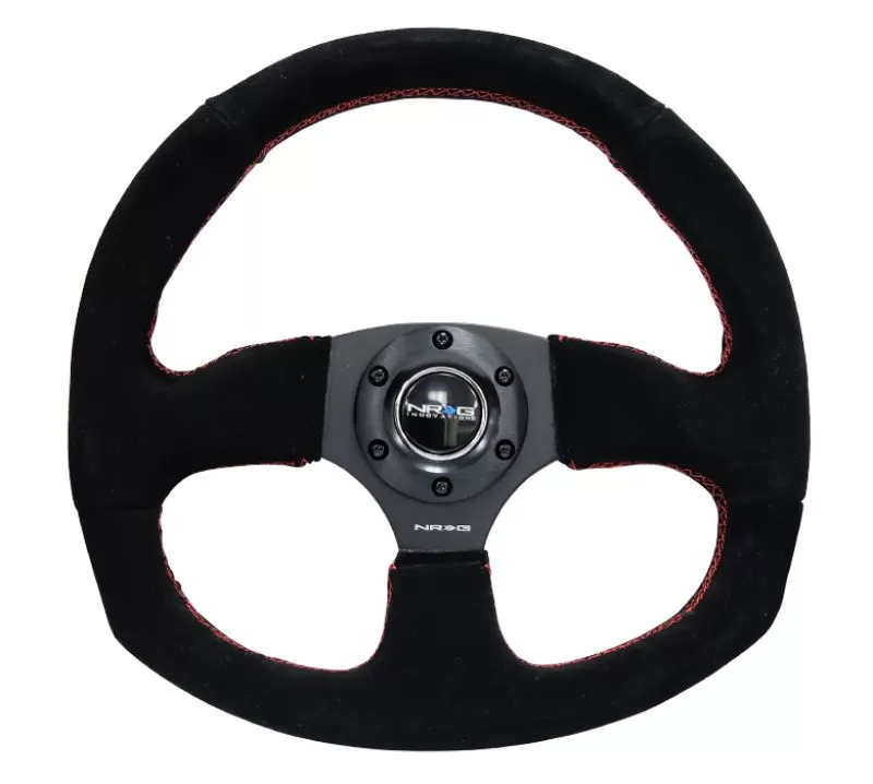 NRG Reinforced Steering Wheel Suede Leather Steering Wheel Red Stitch - RST-009S-RS