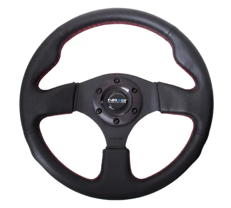 NRG Reinforced Steering Wheel 320mm Sport Leather Steering Wheel Red Stitch - RST-012R-RS
