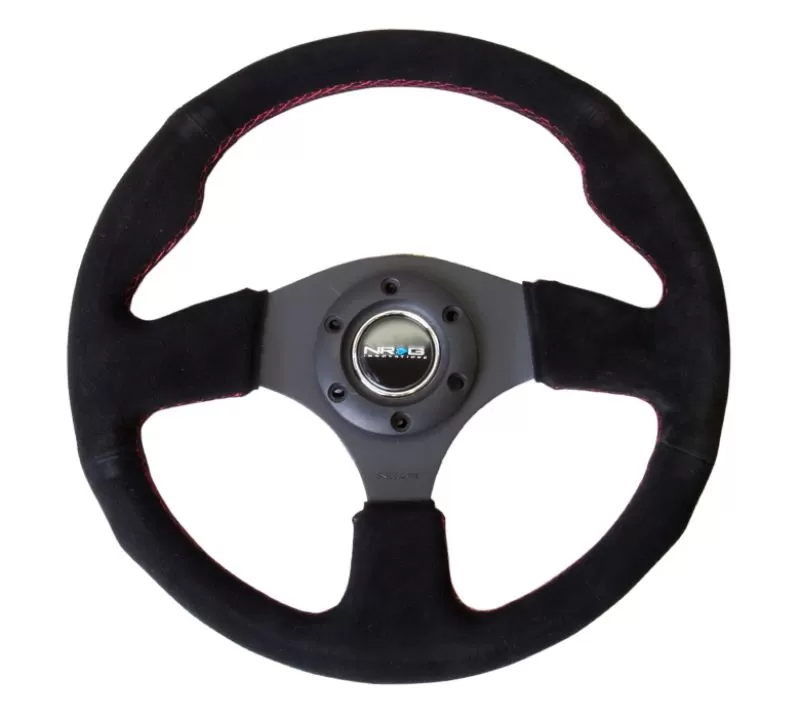 NRG Reinforced Steering Wheel 320mm Sport Suede Steering Wheel Red Stitch - RST-012S-RS