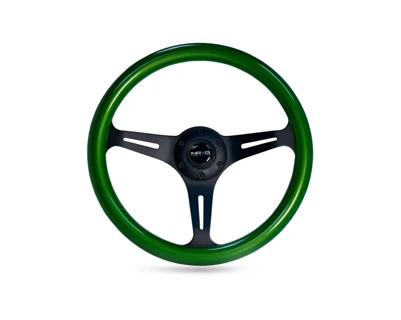 NRG Green Pearl Flake Paint 3 Black Spokes 350mm Classic Wood Grain Wheel Universal - ST-015BK-GN