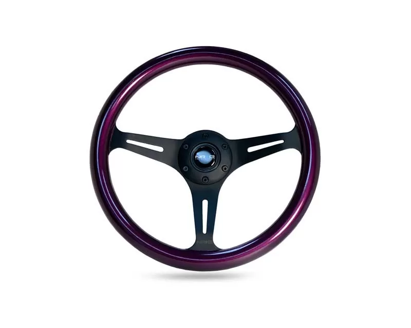 NRG Purple Pearl Flake Paint 3 Black Spokes 350mm Classic Wood Grain Wheel Universal - ST-015BK-PP