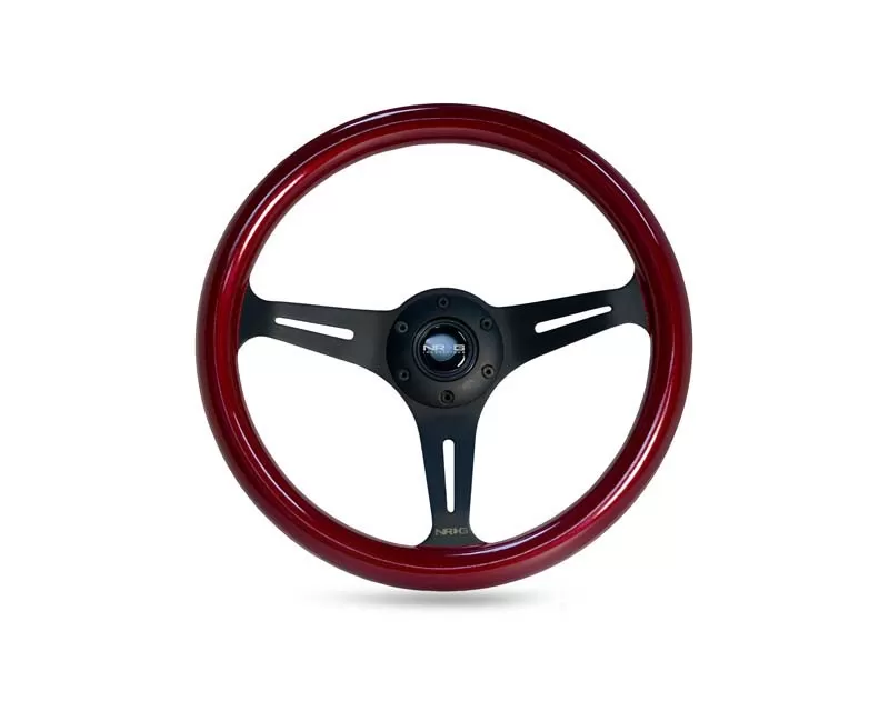 NRG Red Pearl Flake Paint 3 Black Spokes 350mm Classic Wood Grain Wheel Universal - ST-015BK-RD