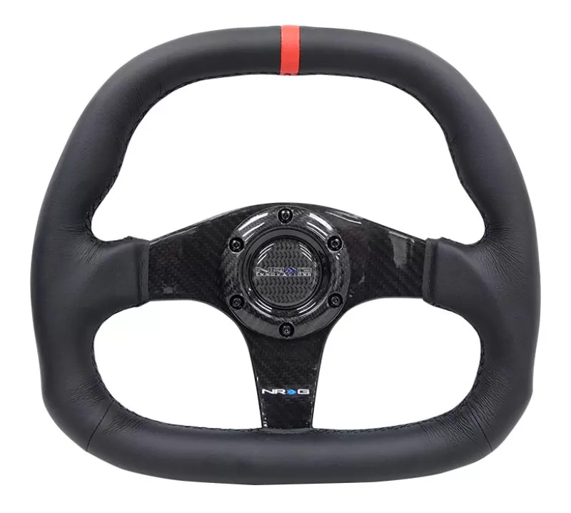 NRG Carbon Fiber Steering Wheel 320MM Black Carbon Fiber Leather Red Center Mark - ST-019CF-R