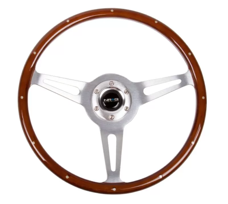 NRG Classic Wood Grain Steering Wheel 365mm Brush aluminum 3-Spokes Wood Grip - ST-380SL