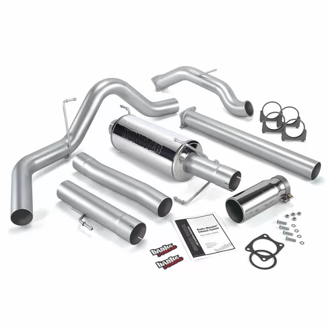 Banks Power Chrome Round Tip Single Exit Monster Exhaust System Dodge SCLB/CCSB W/Catalytic Converter 5.9L 2003-2004 - 48640