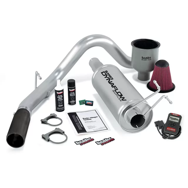Banks Power Black Tip Single Exit Exhaust Stinger Bundle Power System W/AutoMind Chip Ford EC/CC and Crew Cab 6.8L 1999-2004 - 49405-B