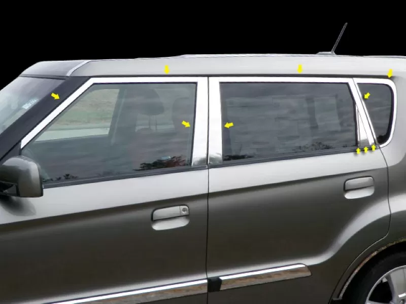 Quality Automotive Accessories 16-Piece Stainless Steel Window Trim Package Kia Soul 4-Door Hatchback 2010-2013 - WP10831