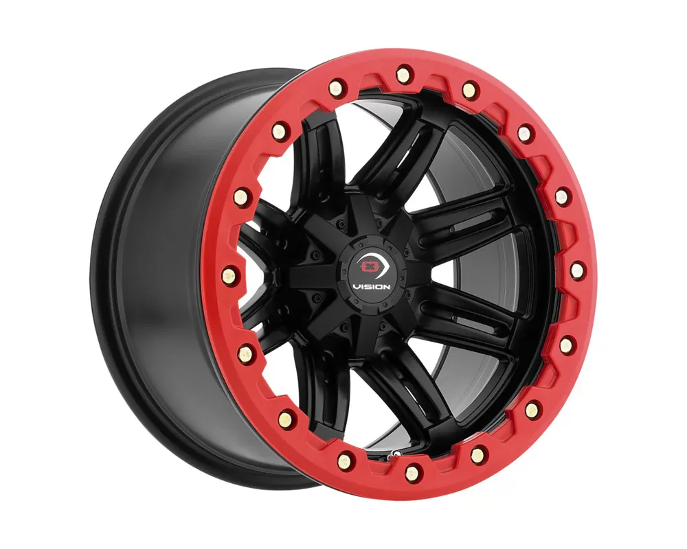 Vision 551 Matte Black w/Red Lip Armor Wheel 12x8 4x156 4+4 - 551-128156MBR4