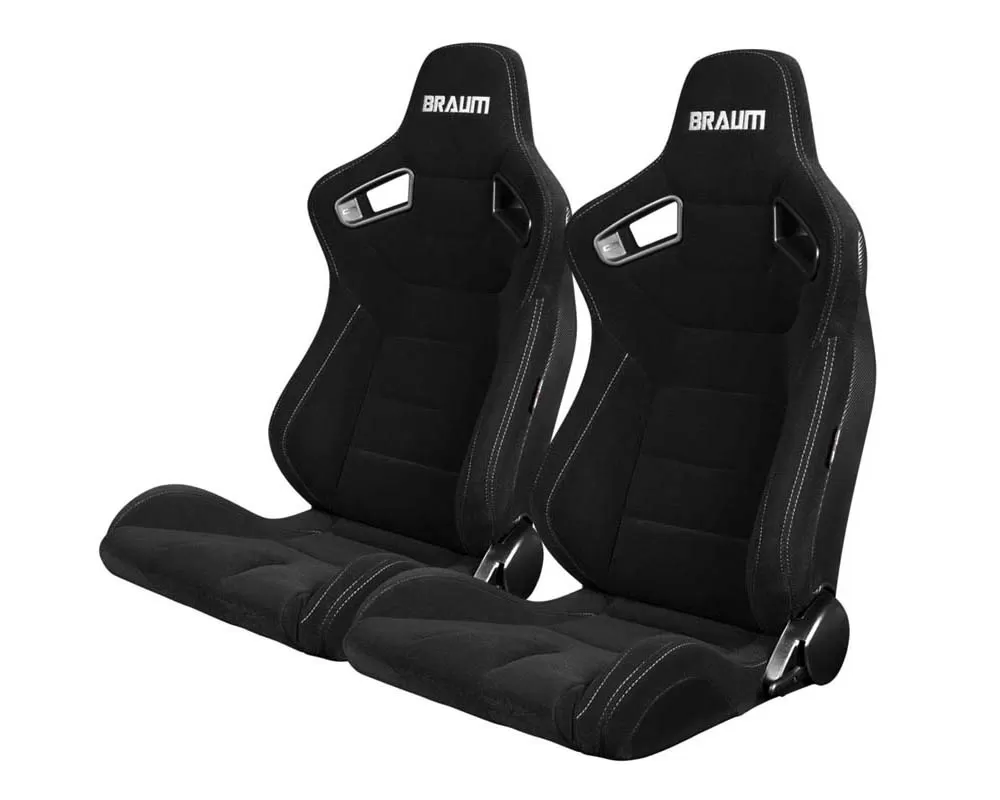Braum Racing Elite Series Sport Seats - Black Cloth (Grey Stitching) - BRR1-BFGS