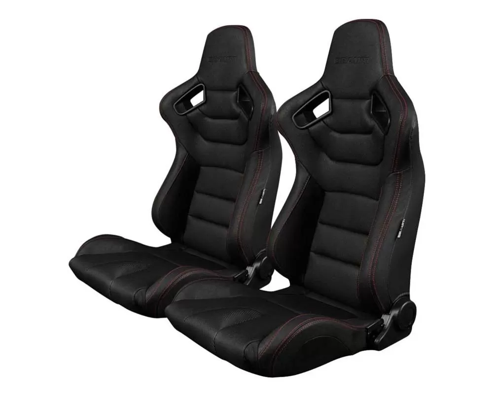 Braum Racing Elite Series Sport Seats - Black Leatherette (Red Stitching) - BRR1-BKRS